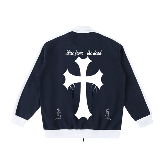 Halloween Theme Cross With GHF Logo Dark Blue Contrast Trim Stand Collar Jacket