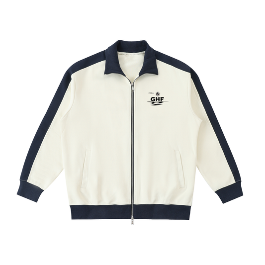 Halloween Theme Cross With GHF Logo Mild Apricot With Navy Blue Contrast Trim Stand Collar Jacket