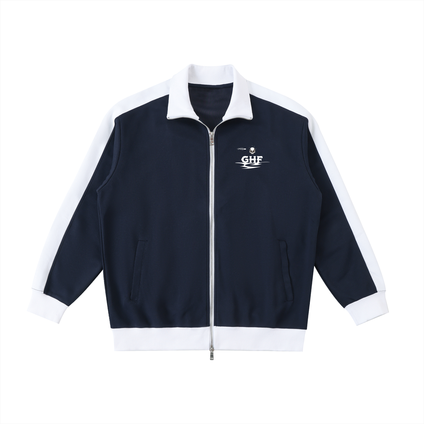 Halloween Theme Cross With GHF Logo Dark Blue Contrast Trim Stand Collar Jacket