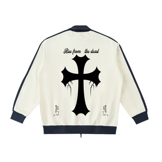 Halloween Theme Cross With GHF Logo Mild Apricot With Navy Blue Contrast Trim Stand Collar Jacket