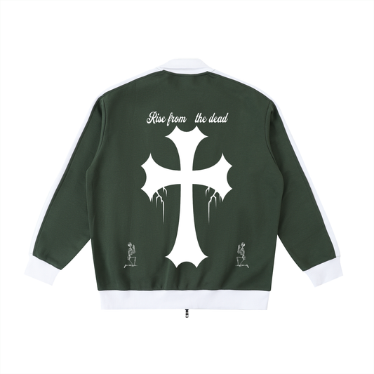 Halloween Theme Cross With GHF Logo Green Contrast Trim Stand Collar Jacket